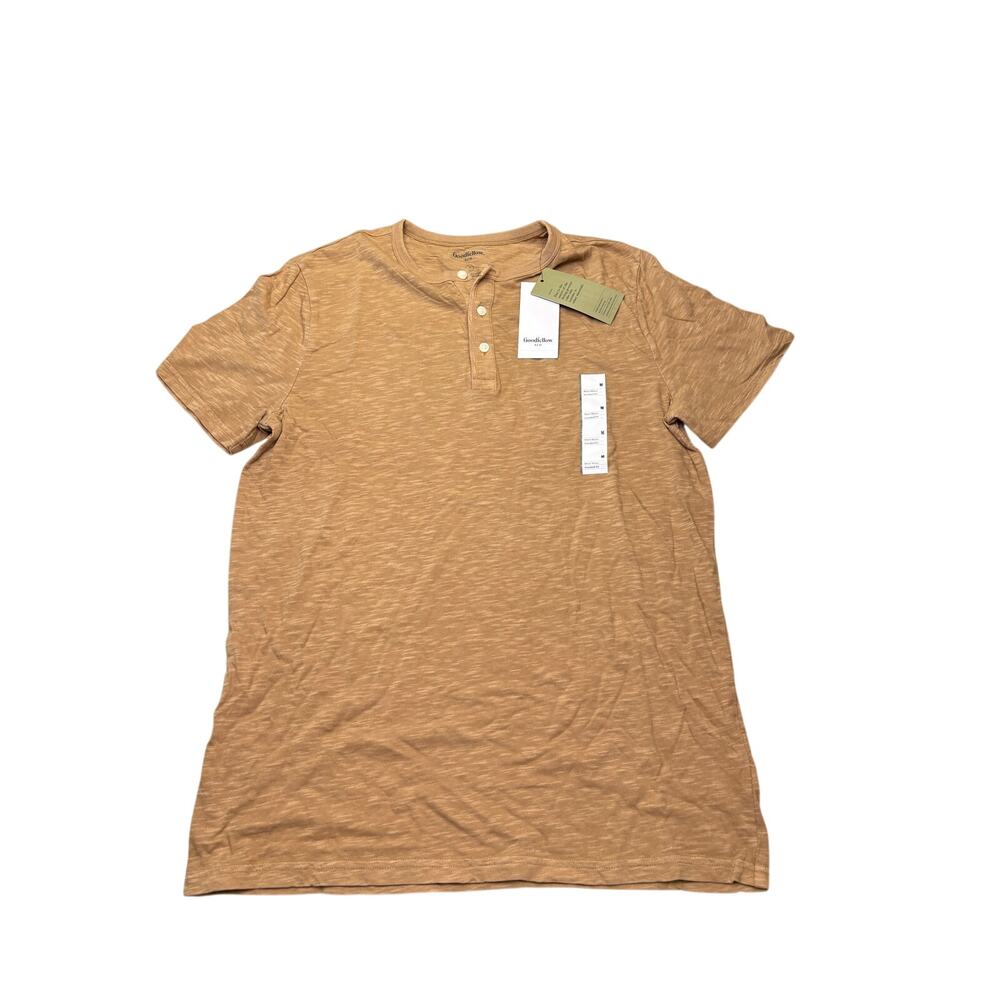 Goodfellow & Co Men’s Henley T Shirt Medium Tan Short Sleeve Slub Knit NWT